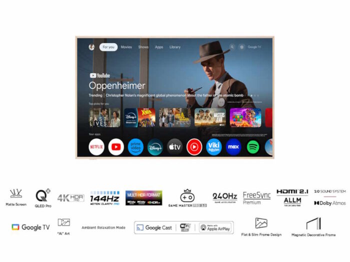 Televizor TCL 75A300W/QLED/75"/4K UHD/144Hz/Matte Screen/"Ai" Art/Google TV/frame