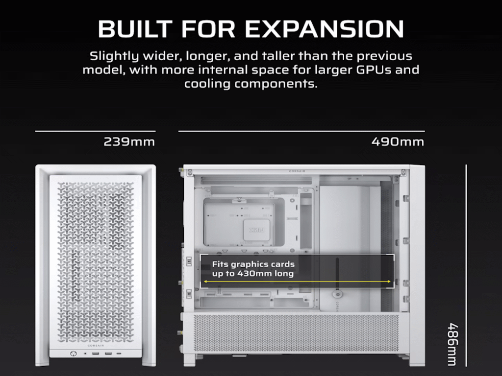 Kucište CORSAIR FRAME 4000D Mid-Tower/ATX/kaljeno staklo/bez napajanja/bela - Slika 5