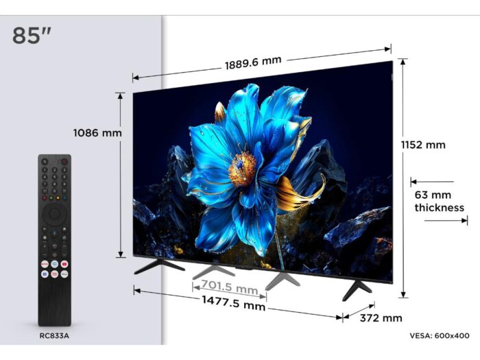 Televizor TCL 85P7K/QLED/85"/4K UHD/60Hz/Google TV/crna