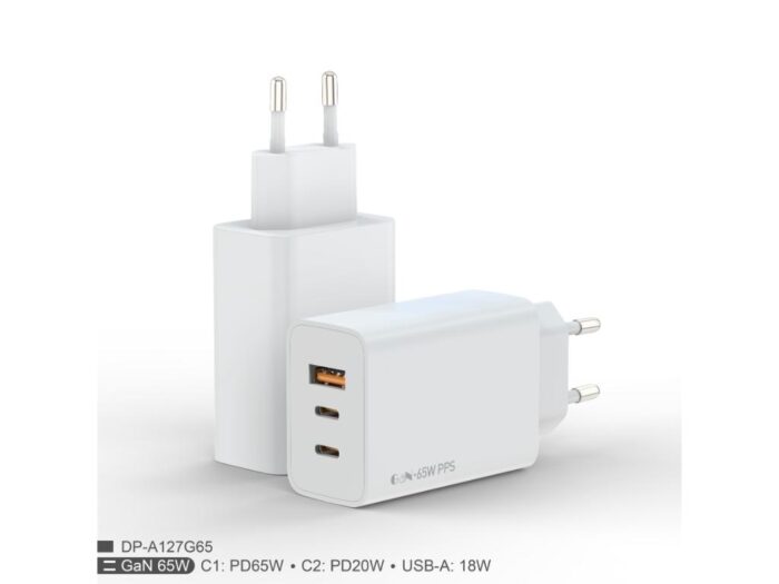 Zidni punjac FULMOVA GAN PD/65W/bela sa USB-C kablom
